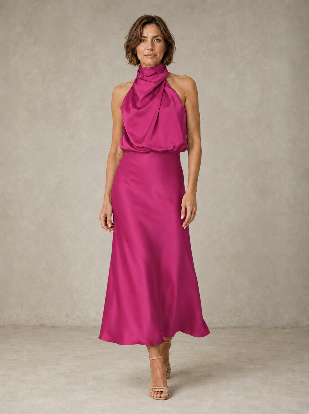 Teresa Satin Midi Dress in magenta