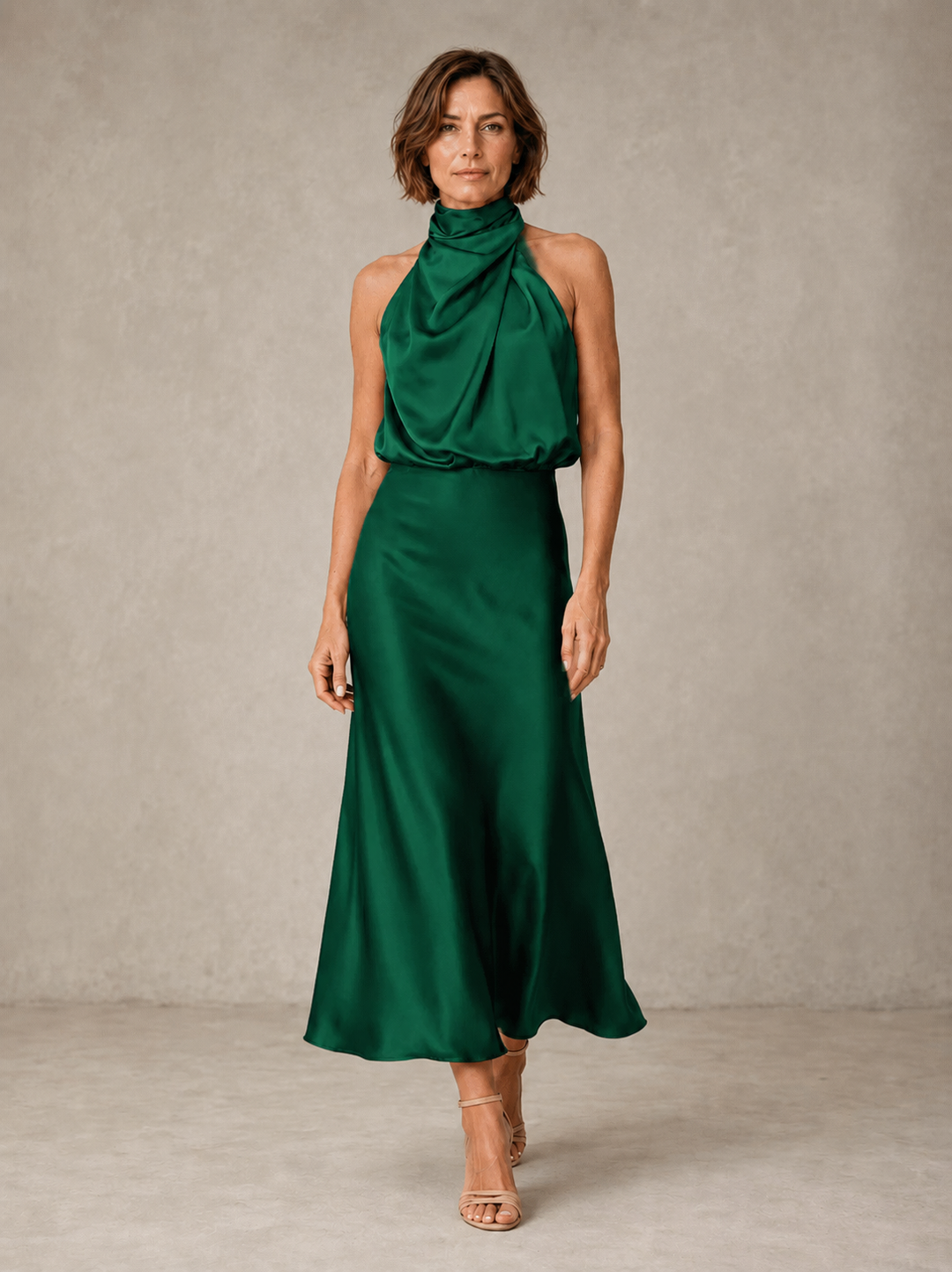 Teresa Satin Midi Dress in green