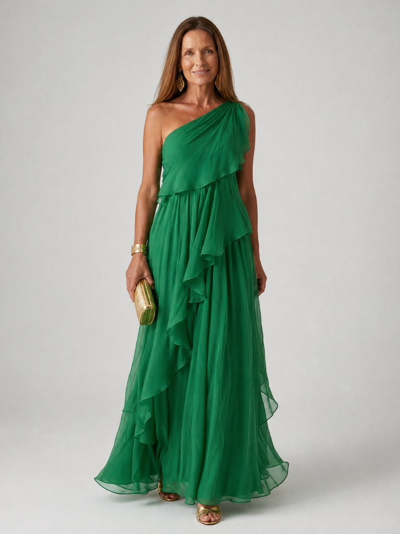 Vivian Ruffle Maxi Dress in green