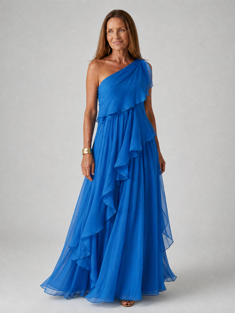 Vivian Ruffle Maxi Dress in blue