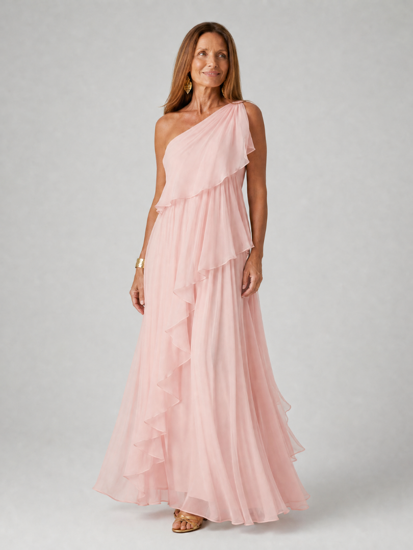 Vivian Ruffle Maxi Dress in pink