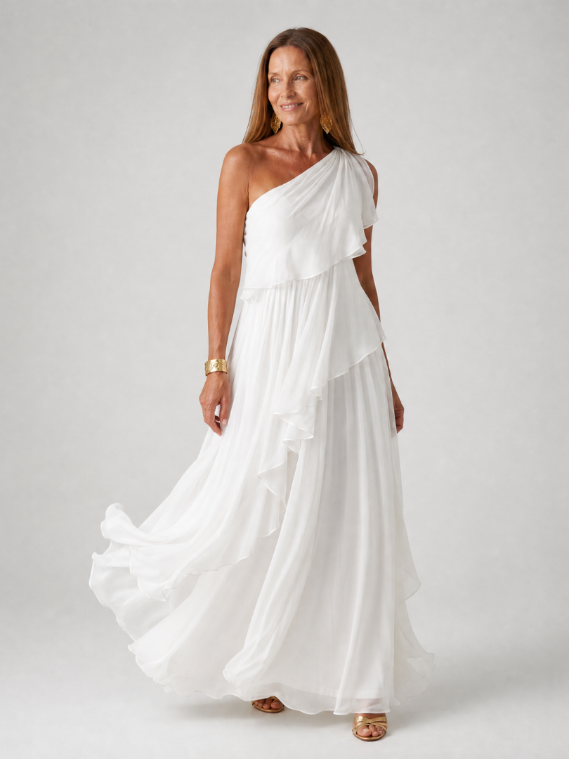 Vivian Ruffle Maxi Dress in white