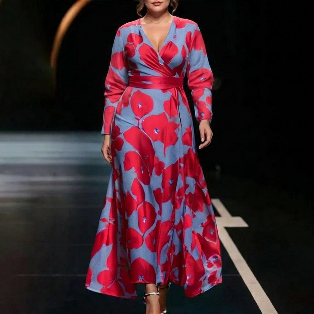 Vera Dress with Floral Print in red