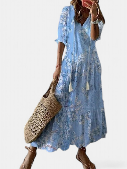Cassia Boho Tummy Coverage Dress in light blue