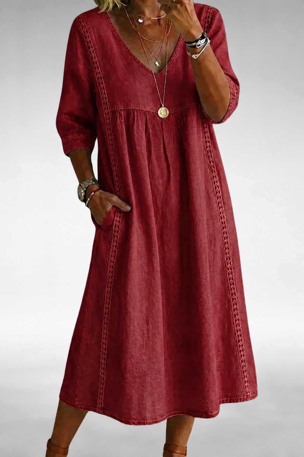 Vashti Comfort Midi Dress — Cranberry