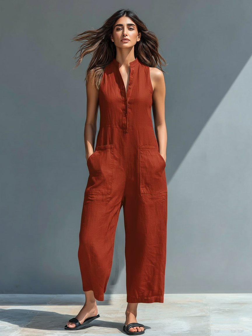 Yvaine Linen Jumpsuit in rust red