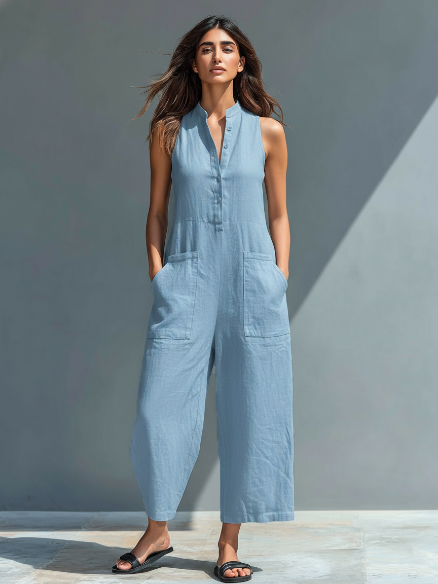 Yvaine Linen Jumpsuit in blue