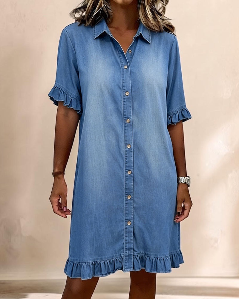 Denim Smocked Waist Dress in blue