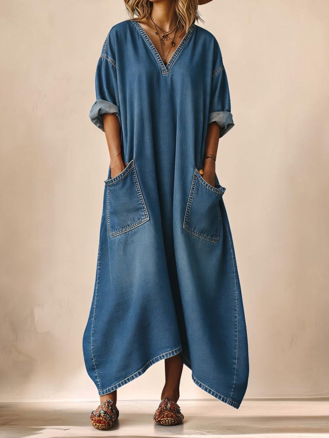 Elegant Urban-style Denim Balloon Sleeve in blue 04