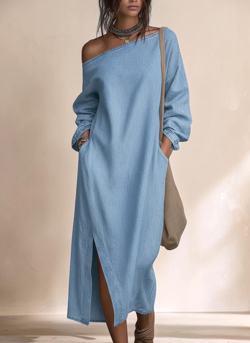 Elegant Urban-style Denim Balloon Sleeve in blue 03