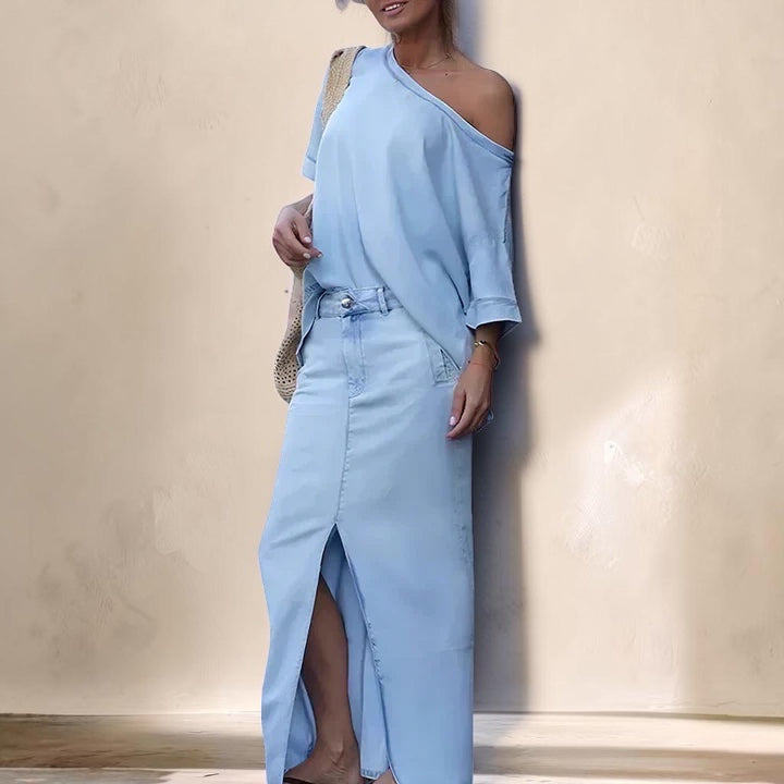 Averlynn Maxi Skirt Set in blue