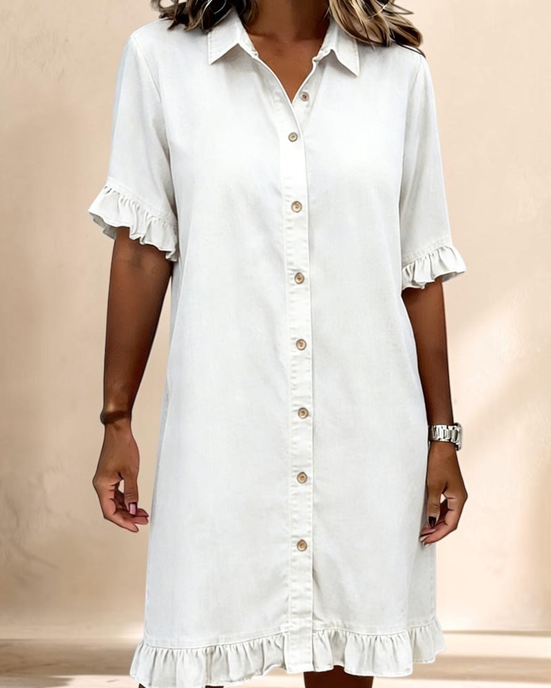Denim Smocked Waist Dress in white