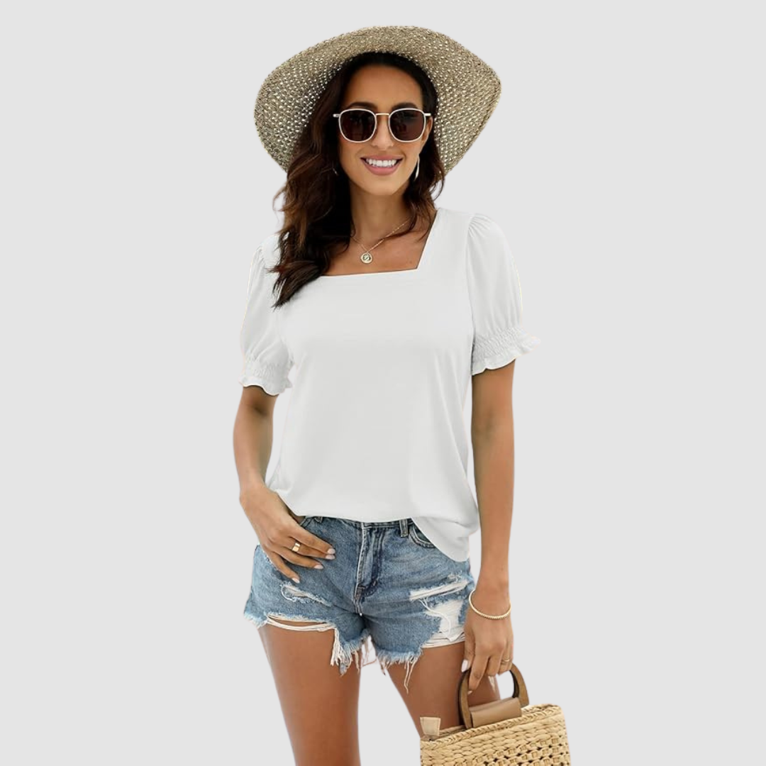 C Lina Square Neck Top in white