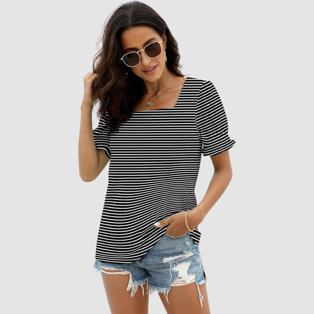 C Lina Square Neck Top in white stripe