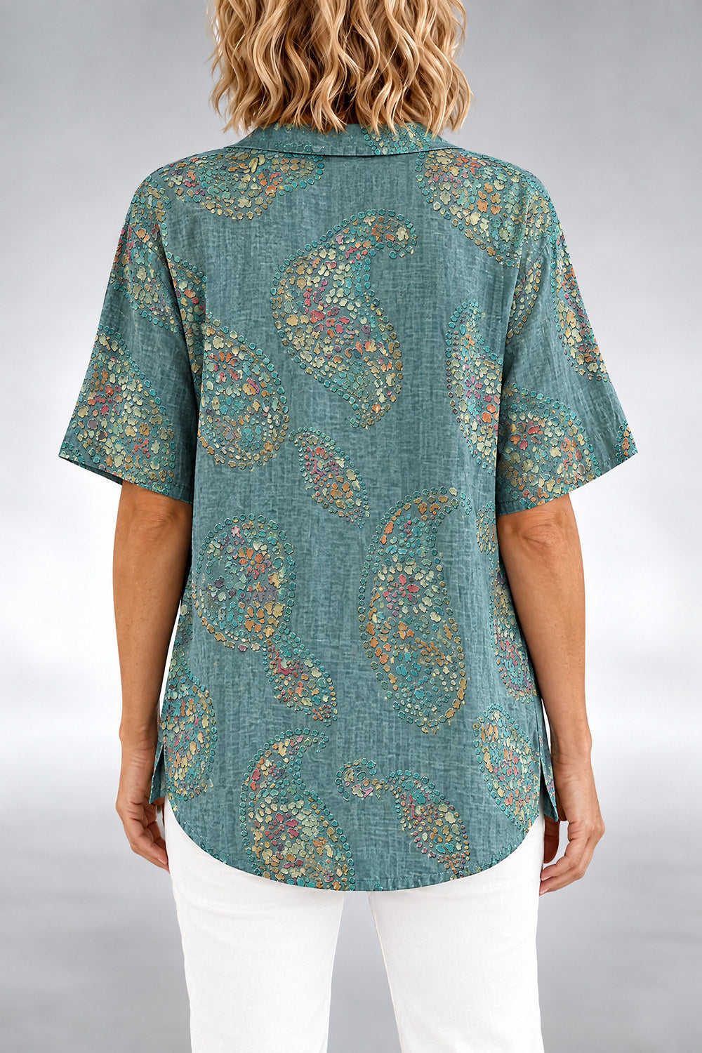 Winifred Relaxed-Fit Top — Teal Paisley