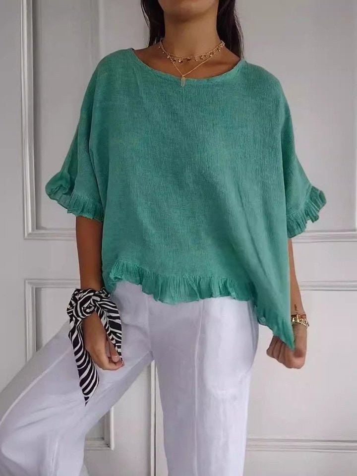 Rosabel Ruffle Hem Blouse in green