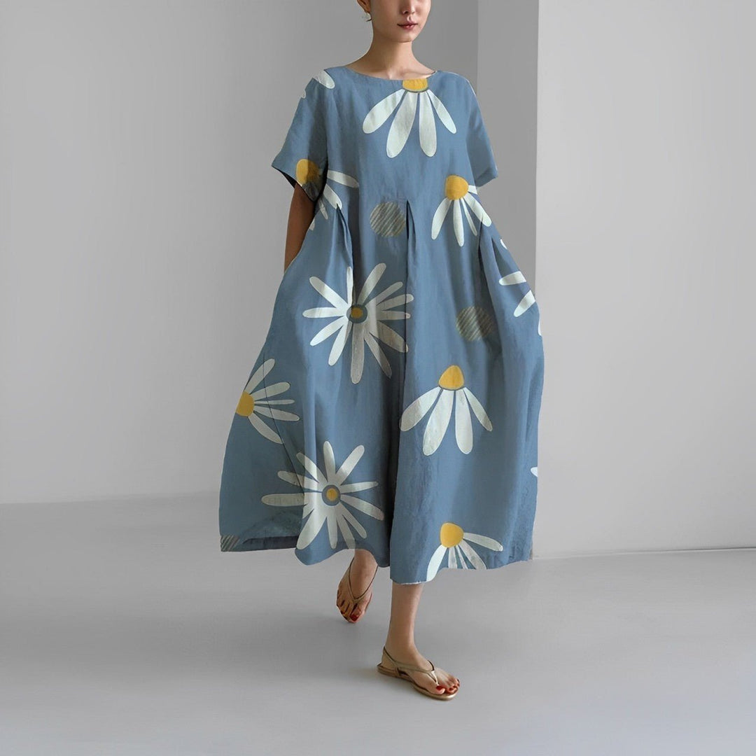 Celia Garden Goddess Dress in blue flowers
